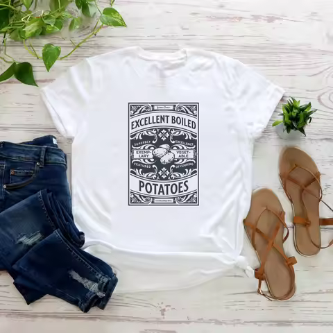 Pride and Prejudice T Shirts Excellent Boiled Potatoes T-Shirt Women Jane Austen Art Tshirt Short Sl