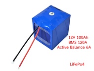 12V 100Ah + BMS 120A Active Balance 3A แบตเตอรี่ลิเธียมฟอสเฟตพร้อมใช้ Lifepo4