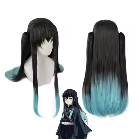 Halloween Perruque de Cosplay synthétique Anime Tokitou Muichirou, perruque Muichiro Tokito résistan