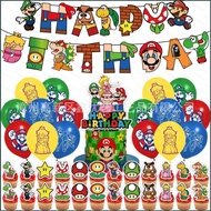 Mario Theme kids birthday party decorations banner cake topper balloon set supplies