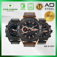 Evergarden AD-STEEL 1411 Men Casual Sport Digital Leather Men's Watch Dual Display Watch Color 30m W