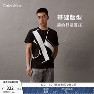 Calvin Klein Jeans夏季男女情侣中性纯棉醒目ck大字母印花圆领短袖T恤J318471 BEH-黑色 L  （推荐150-165斤）