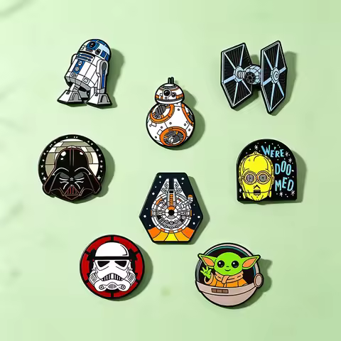 8pcs Star Wars Brooch Set Enameled R2-D2 BB-8 TIE Fighter Darth Vader Stormtrooper Fashion Metal Bad
