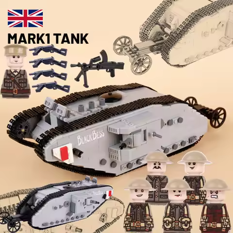 WW1 Military British Vehicle MARK 1 Tank Building Blocks Soldier Figures Accessories Bren LMG Mini C