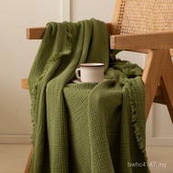 Four-Layer Quilt Sheet Type Towel Quilt Soft Dark Green Pleated Wool Thin Summer Gauze Tassel kbq1a 