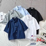 ZEKE A0007 Oxford Cotton Short Sleeve Shirt Kemeja Lelaki  Plain Color Men Shirt Loose Casual Breath
