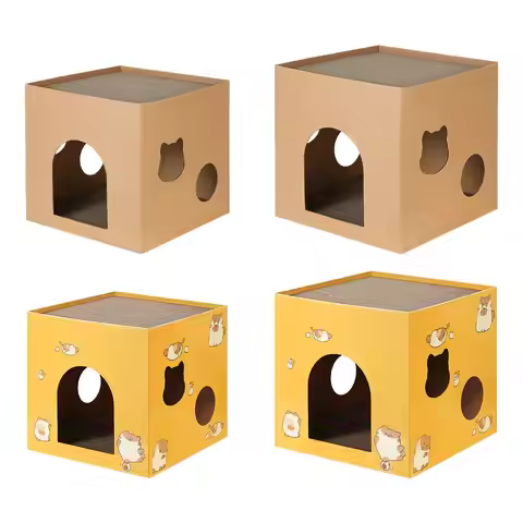 Cat Cardboard House with Scratch Pads Corrugated Cardboard Scratcher Cat Box Cats Bed for Cat Rabbit
