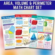 MATHEMATICAL CHARTS, MATH CHARTS POSTER AREA VOLUME PERIMETER EDUCATIONAL LAMINATED
