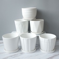 Ceramic Flower Pot Diameter 14cm / Ceramic Pot with Saucer / Plain Ceramic Pot