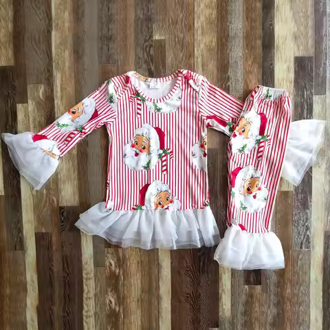 HoHo Santa Holiday Christmas Kids Top Outfit Children Girl Clothes Free Shipping 08