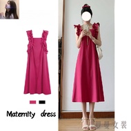 40-90kg💥luomandress💥无袖方领连衣裙大碼顯瘦顯瘦連衣裙 Small Flying Sleeve Rose Red Sleeveless Square Neck Dress Women