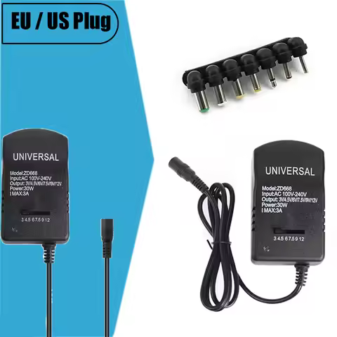 AC 220V TO 12V 9V 6V 5V 3V 3A 30W Adjustable Power Adapter EU US Converter Adapter with 7pcs Plug