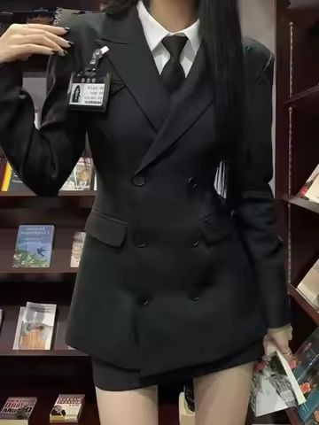 Korean Preppy Style Women Slim 3 Piece Set Elegant Blazer Coat + Design Shirt + Mini Skirt Y2k Haraj