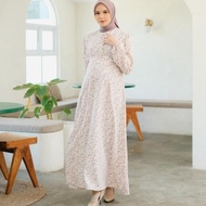 Tafana - Rose Dress Muslim Korea Bahan Crinkle | Gamis Motif Bunga |