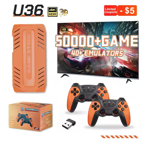 U36 Wireless Game Stick Retro Gaming Console S905 128G 50,000+ Games Support 40+ Classic Emulators F