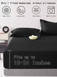 1入組超深床罩,純黑色毛絨床單,柔軟透氣床上三件套(適用於45cm-60cm床墊)