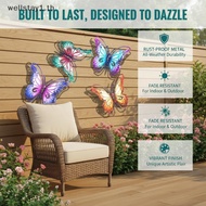 [ELL] 4Pcs Metal Butterfly Wall Hangings Bright Outdoor Garden Decoration Set for Fence Patio Wall A