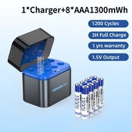 NOHON Lithium Batteries Rechargeable AA 3600mWh AAA 1300mWh High Capacity 1.5V Battery for Toy Camer