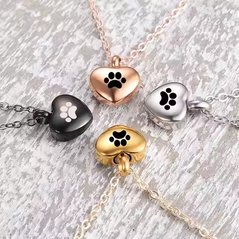 Engraved Heart Pets Paw Urn Necklace/Bracelet Heart Charms Memorial Ashes Urn Necklace/Bracelet Jewe