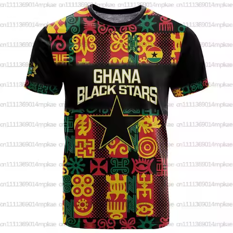 Ghana Retro Trend Personalized Jersey Print Men's Crew Neck Short Sleeve T-Shirt Loose Casual Sports