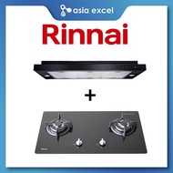 RINNAI RH-S329-PBR 90CM SLIMLINE HOOD WITH TOUCH CONTROL + RINNAI RB-7302S-GBS 2-BURNER TEMPERED GLASS GAS HOB