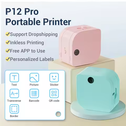 Phomemo P12 PRO Label Maker Mini Portable Label Printer Rechargeable 12mm Adhesive Label Ribbon Prin