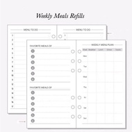 A6 Meals Plan Refills 6 Holes Loose Leaf Notebook Journal Planner Insert Planner Inner Page Writing 