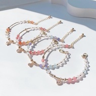 漸變色 金髮晶 金太陽 粉晶 海藍寶 天然水晶 14k包金手環