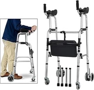 Walkers for Seniors Elderly Crutches,Aluminium Folding Walking Frame,Walking Mobility Aid,Wheeled Walker with Seat and Arm Rest,Lower Limb Trainer rollator Walker, Durabl Comfortable Anniversary