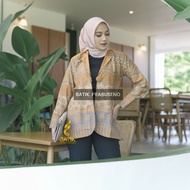 NOVI KUNING Blazer Atasan Batik Wanita Lengan Panjang Modern Premium
