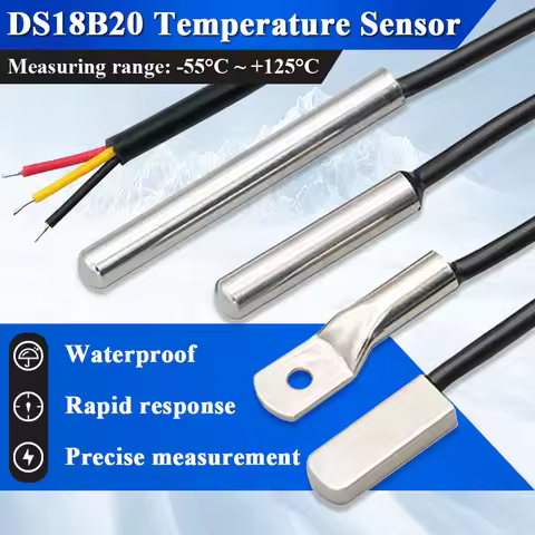 DS18B20 Temperature Sensor Waterproof Dustproof Sensors Cable 1M Length Probe 304 Stainless Steel 6*