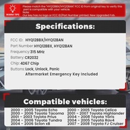 Beefunny 315MHz 4D67 Chip FCC: HYQ12BBX HYQ12BAN Upgraded Flip 2+1 3 Button Remote Key Fob for Toyot