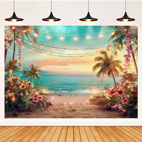 Summer Hawaii Party Supplies Backdrops Banner Decoration Aloha Coconut Tree Surfboard Baby Shower Ba