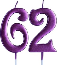 Pink 62nd Birthday Candle, Number 62 Years Old Candles Cake Topper, Woman Party Decorations, Supplie