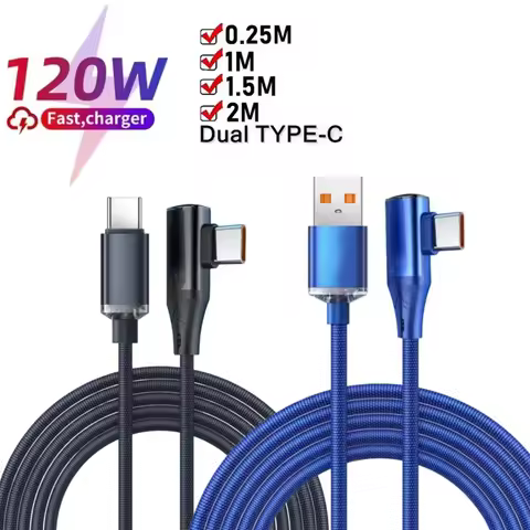 90° L Elbow Gaming Type C Cable 120W 6A PD Quick Charge Anti-Break Braided Data Line Universal Mobil