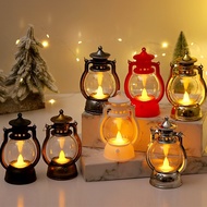 Vintage Oil Night Lamp Christmas LED Night Lights Retro Small Oil Hanging Lanterns Included Battery Portable Festive Party Decor