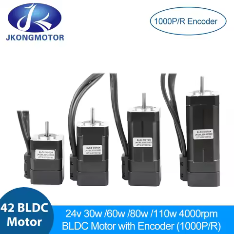 Jkongmotor JK42BLS 42mm Brushless DC Motor 24V 30 / 60 / 80 /110W 8-poles BLDC Servo Motor with Enco