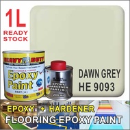 DAWN GREY HE9093 ( 1L ) HEAVY DUTY EPOXY FLOOR PAINT ( WATERPROOF COATIANG )  [ Include Hardener ] CAT LANTAI FLOORING