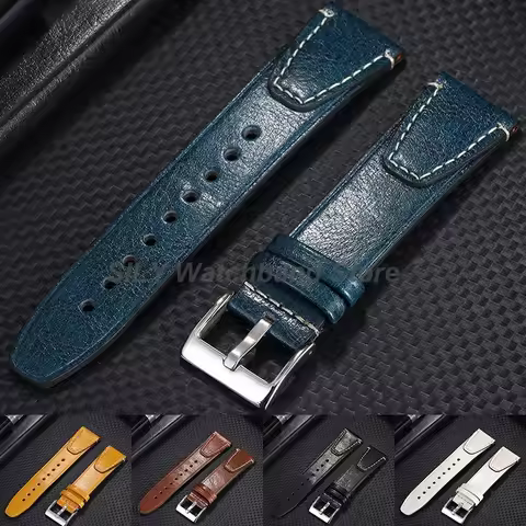 20/22mm Vintage Oil Wax Leather Watchband Straps for Rolex Soft Women Men's Stitching Cowhide Bracel