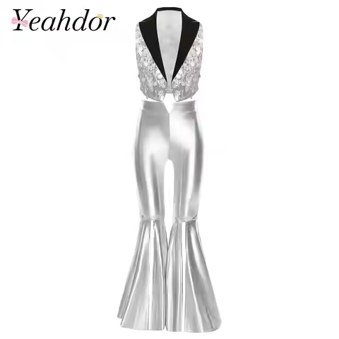 Kids Girls Hip Hop Jazz Prom Dance Costumes Glitter Sequin Party Outfit 80s 70s Disco Costume Teens 