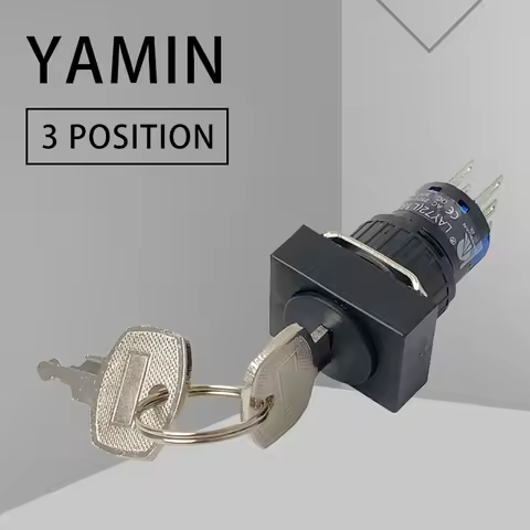 16mm Plastic Button Switch With Key Rotary Locking 2NC 2NO Silver Contact 6 Pins Three Position Lock