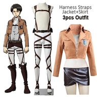 Hot Anime Attack on Titan Cosplay Shingeki no Kyojin Jacket Recon Corps Leather Skirt Hookshot Belts