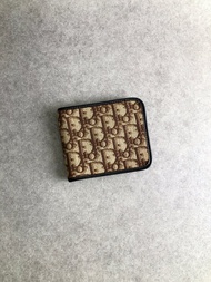 【日本直送 名牌中古包】Christian Dior 迪奧 緹花帆布皮革 復古短夾 棕色 uyfwgb