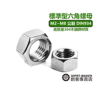 Metric M2m2.5 M3m4m5m6m8 Hex Nut 304 Stainless Steel DIN934 P04A1 [3DPRT]