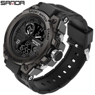 SANDA นาฬิกาข้อมือสุดหรูสำหรับผู้ชายนาฬิกาทหารบุรุษนาฬิกากันน้ำกีฬานาฬิกาข้อมือ Dual แสดงผล Watch