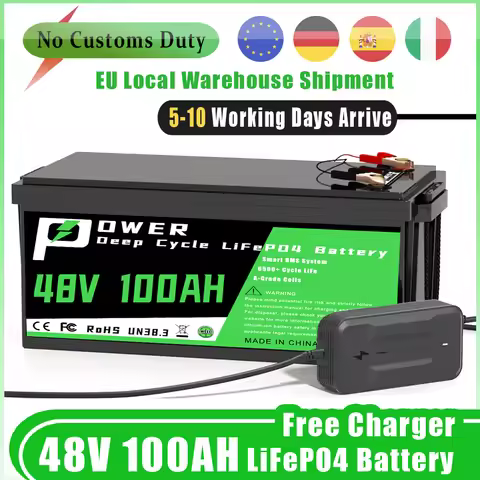 48V 100Ah LiFePO4 Battery 51.2V Lithium Iron Phosphate Built-in 100A BMS 58.4V Charger For Solar Hou