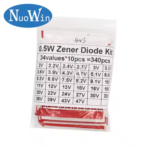 340pcs/Lot 1/2W Zener Diode Assorted Kit DO-35 0.5W 2V - 47V 34Values Each 10pcs DIY Sample Set