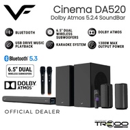 Vinnfier Cinema DA520 5.2.4 Dolby Atmos Wireless Bluetooth eARC Soundbar w/ Dual 6.5" Wireless Subwo