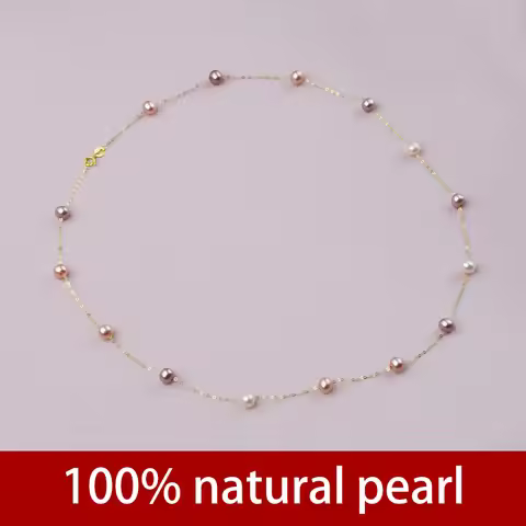 NYMPH Real 18K Gold Natural Pearl Necklace Au750 Fine Jewelry Near Round Aniversary Gift For Women M