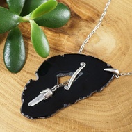 黑色瑪瑙晶石片板石英鐘乳石撥動項圈項鍊首飾